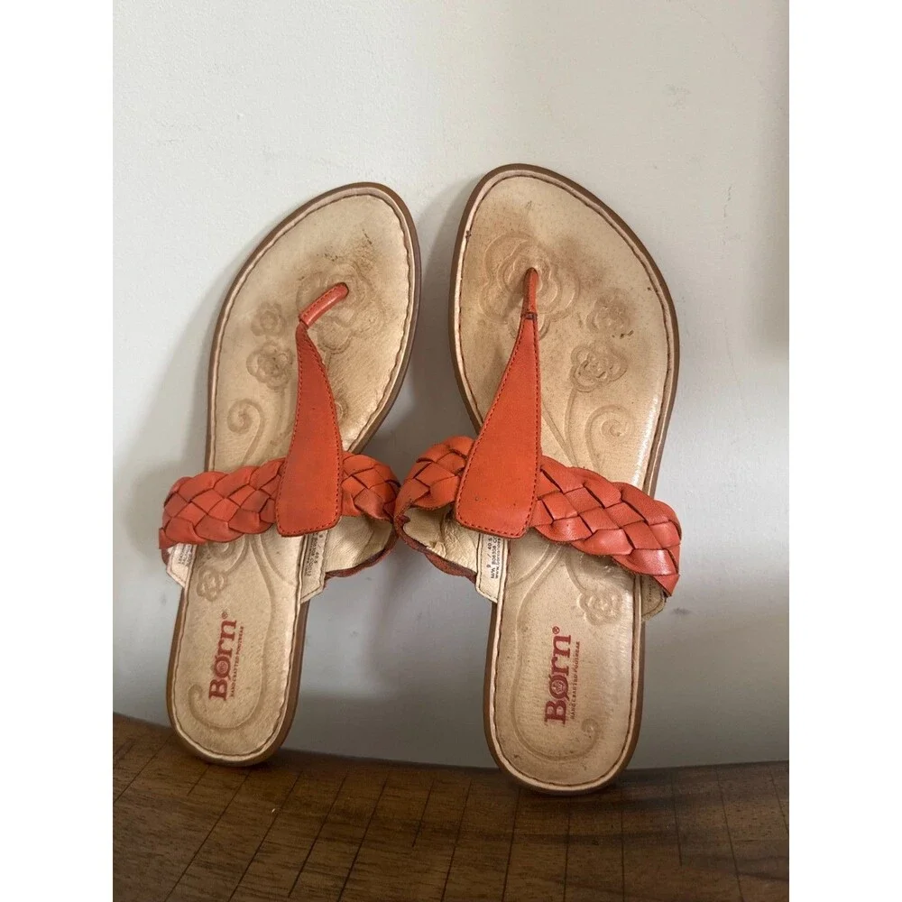 Born Coral Leather Thong Sandals Braided Woven Womens 9 EU 40.5 Boho